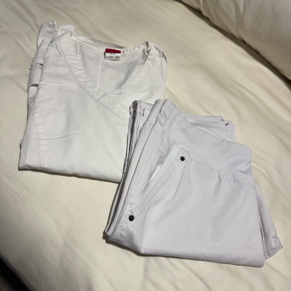 Dickies White V-Neck Scrub Top